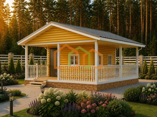 Брусовой садовый домик с террасой Вяз - 3 (БТ)